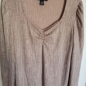 Beige Long Sleeve Top with Rhinestones